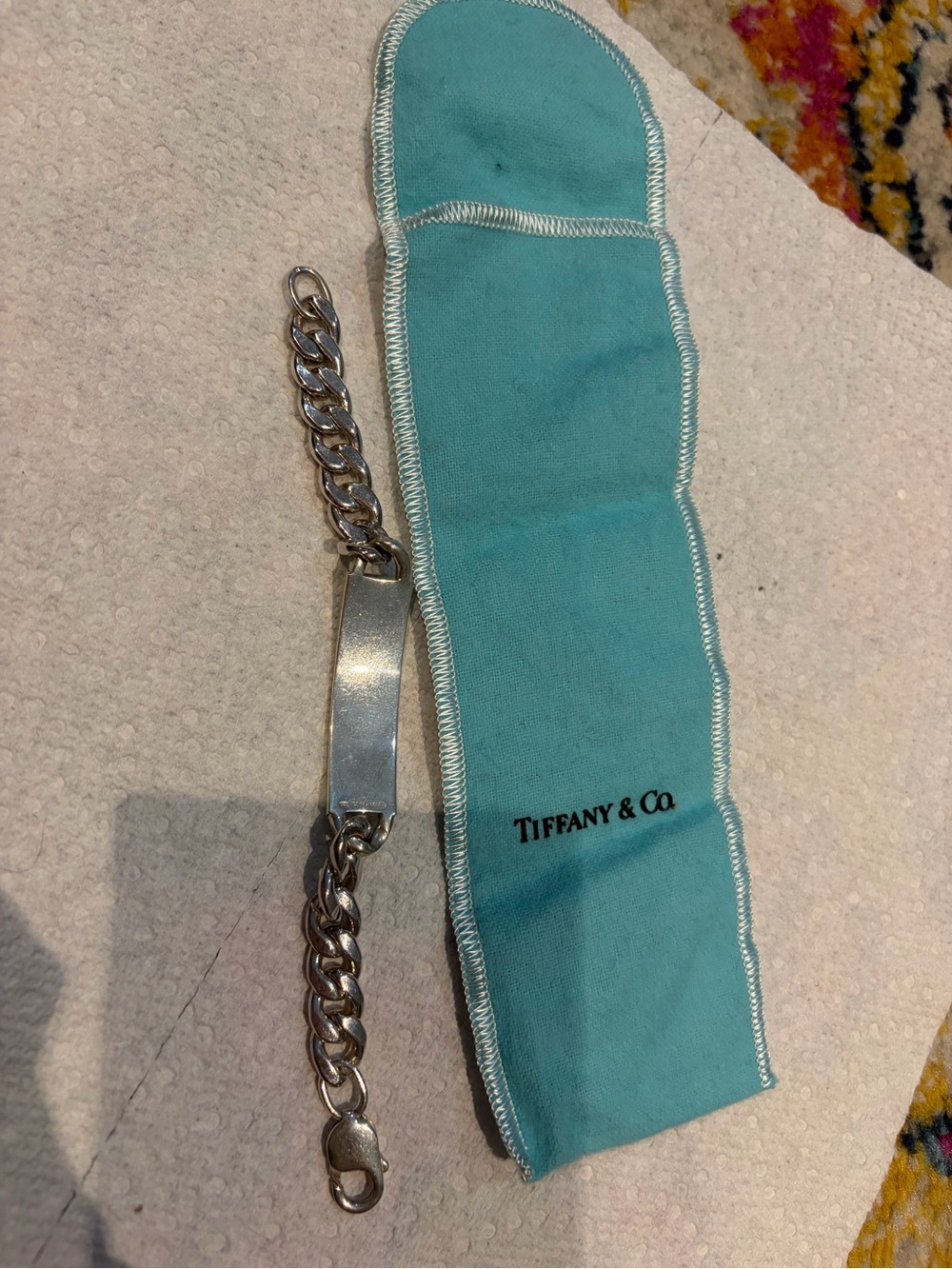 Tiffany & Co. Sterling Silver Men’s ID Curb Bracelet with Tiffany Blue Pouch - Picture 2 of 4